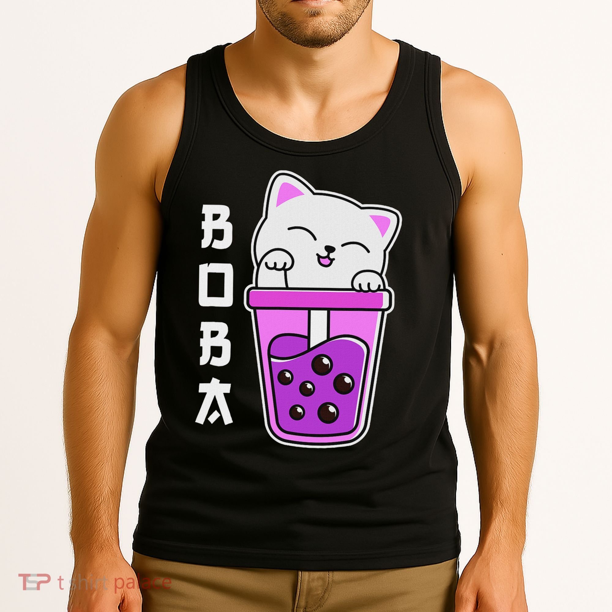 Cat Boba Anime Bubble Tea Neko Kawaii  Tank Top