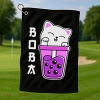 Cat Boba Anime Bubble Tea Neko Kawaii  Golf Towel thumb 1