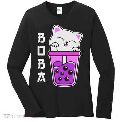 Cat Boba Anime Bubble Tea Neko Kawaii  Women's Long Sleeve Shirt