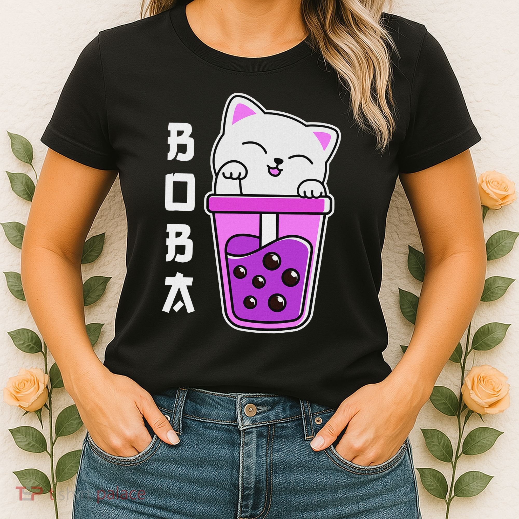 Cat Boba Anime Bubble Tea Neko Kawaii  Women's T-Shirt