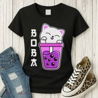 Cat Boba Anime Bubble Tea Neko Kawaii  Women's T-Shirt thumb 3
