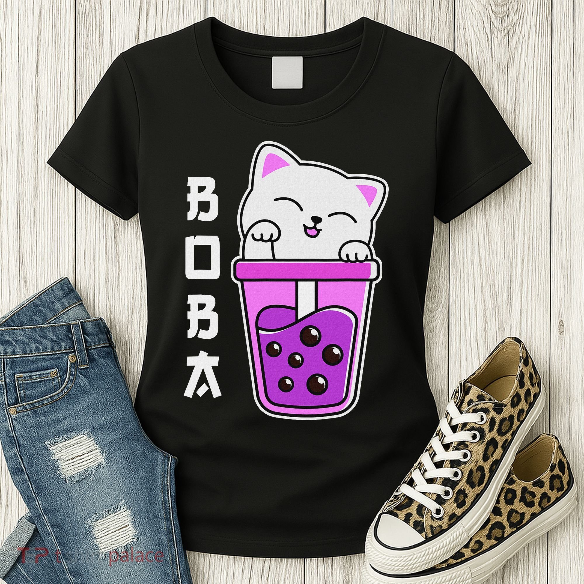 Cat Boba Anime Bubble Tea Neko Kawaii  Women's T-Shirt