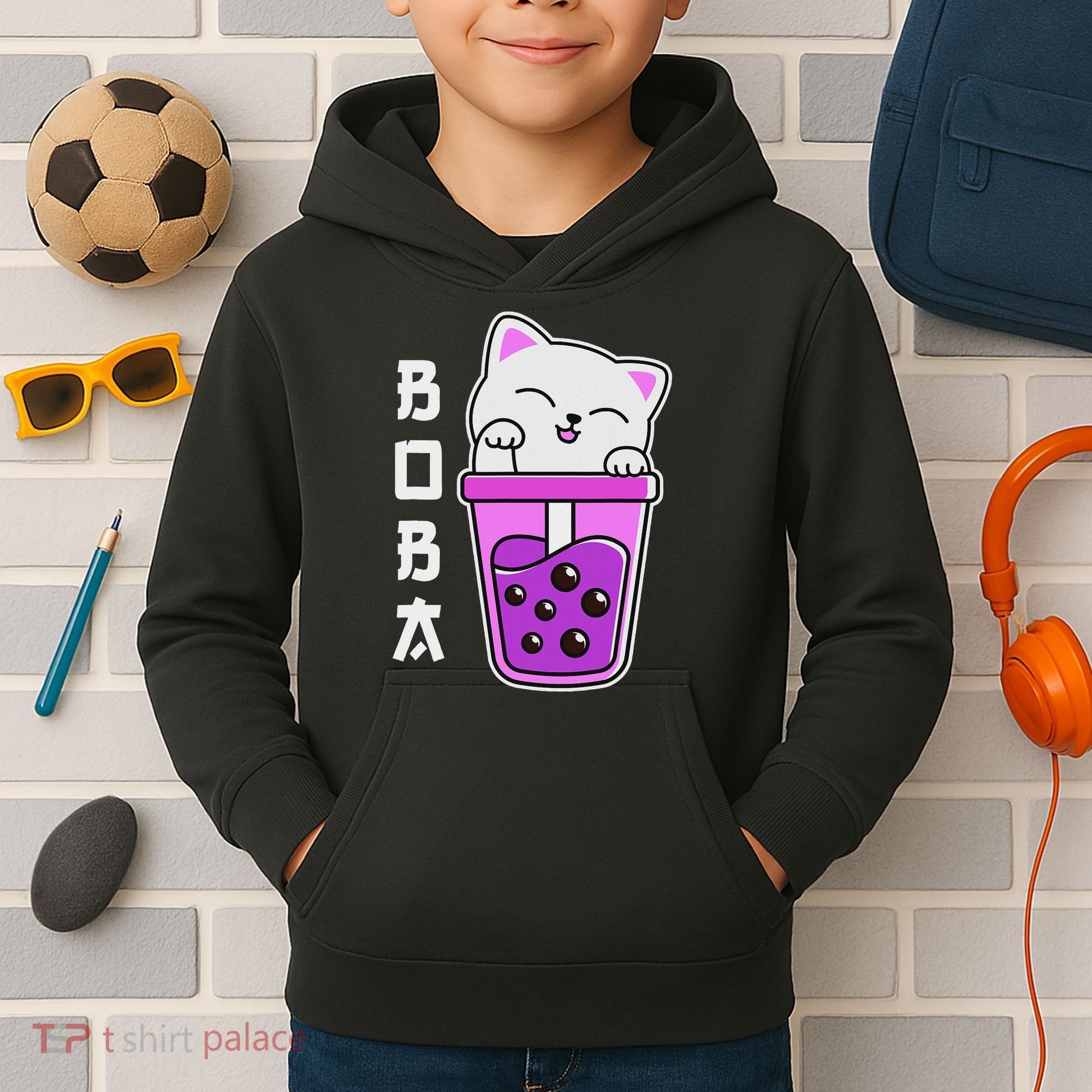 Cat Boba Anime Bubble Tea Neko Kawaii  Kids Hoodie