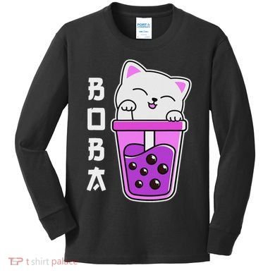 Cat Boba Anime Bubble Tea Neko Kawaii  Kids Long Sleeve Shirt
