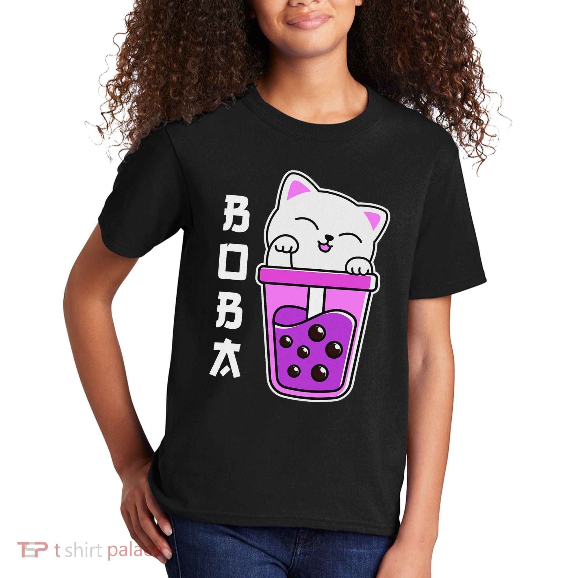 Cat Boba Anime Bubble Tea Neko Kawaii  Kids T-Shirt