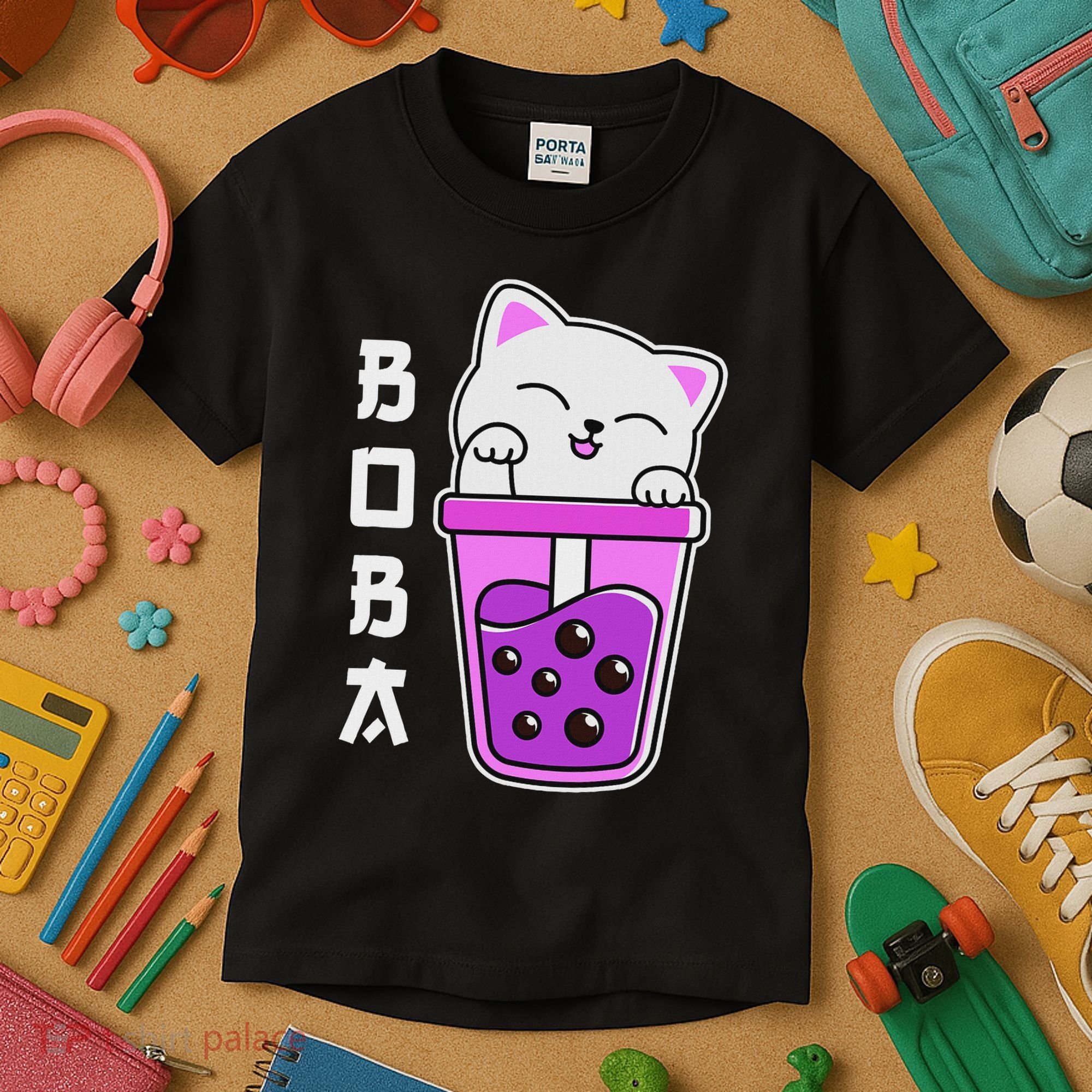 Cat Boba Anime Bubble Tea Neko Kawaii  Kids T-Shirt
