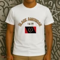 Cute Black American 1619 Black Afro American Heritage Flag T-Shirt thumb 3