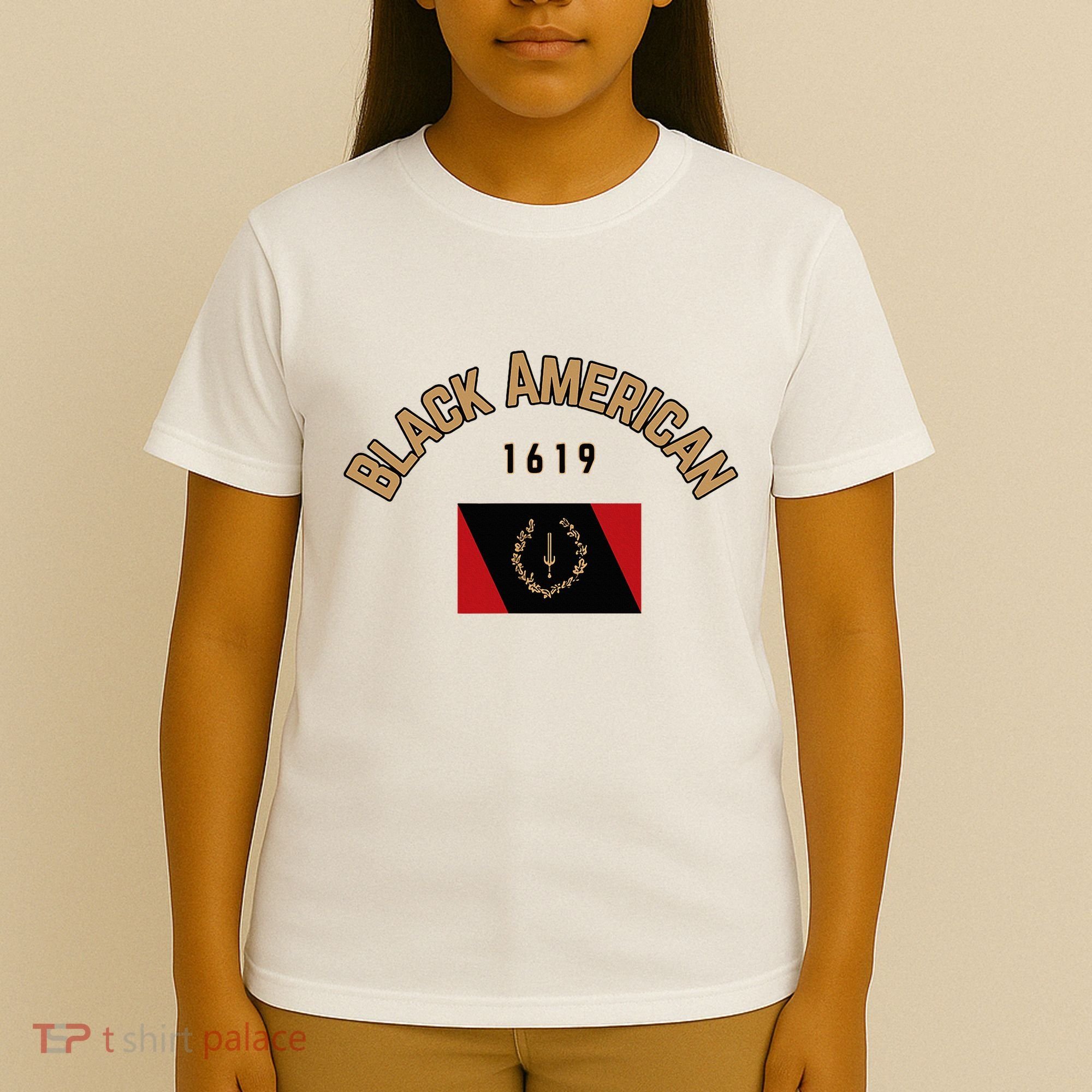 Cute Black American 1619 Black Afro American Heritage Flag T-Shirt