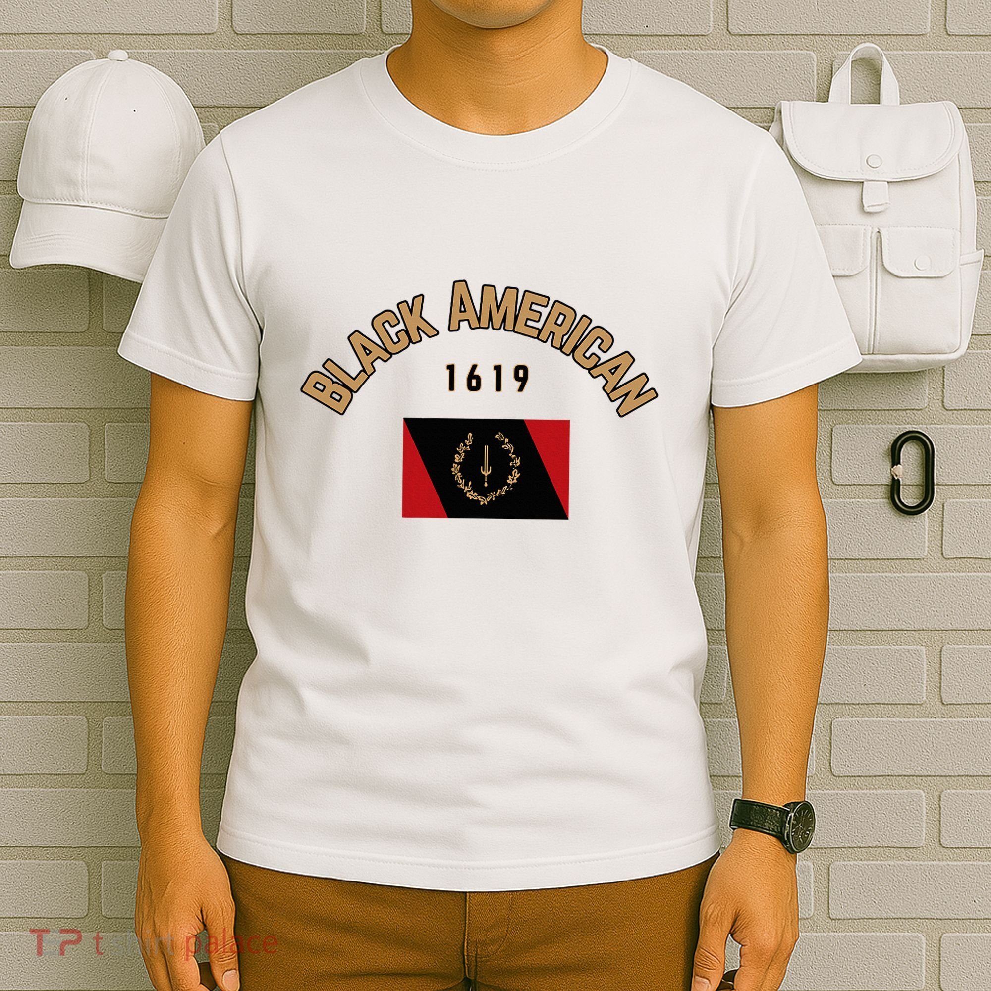 Cute Black American 1619 Black Afro American Heritage Flag T-Shirt