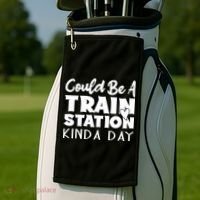 Could Be A Train Station Kinda Day Funny Heart Golf Towel thumb 2