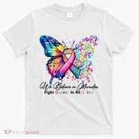 Cancer Butterfly All Ribbon We Believe In Miracles Cancer Awareness Month T-Shirt thumb 0