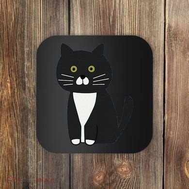 Cute Black And White Tuxedo Cat Coaster