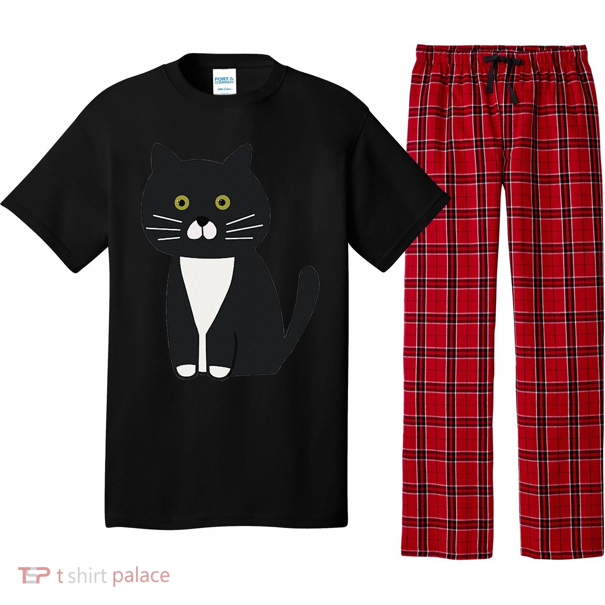 Cute Black And White Tuxedo Cat Pajama Set