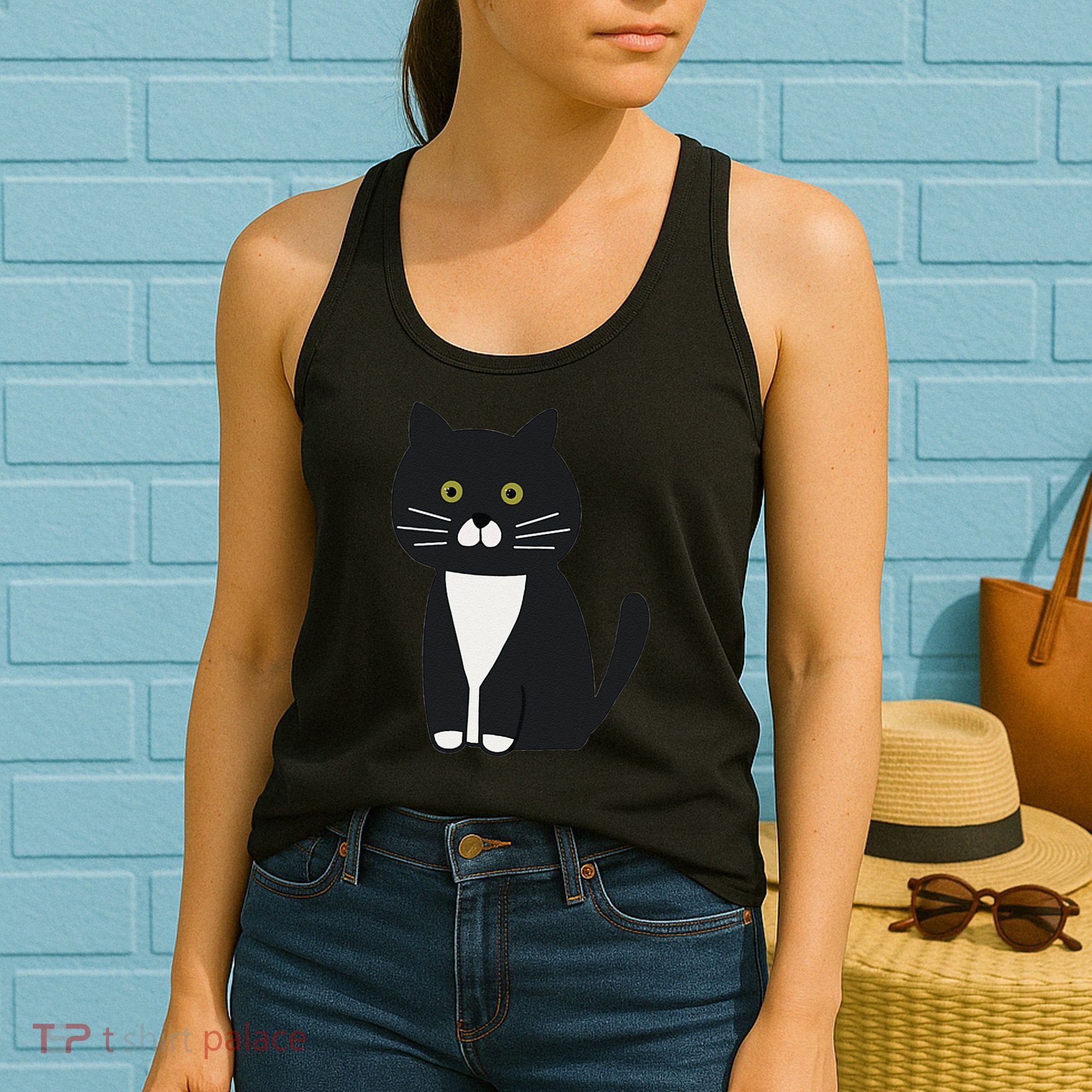 Cute Black And White Tuxedo Cat Women's Tank Top
