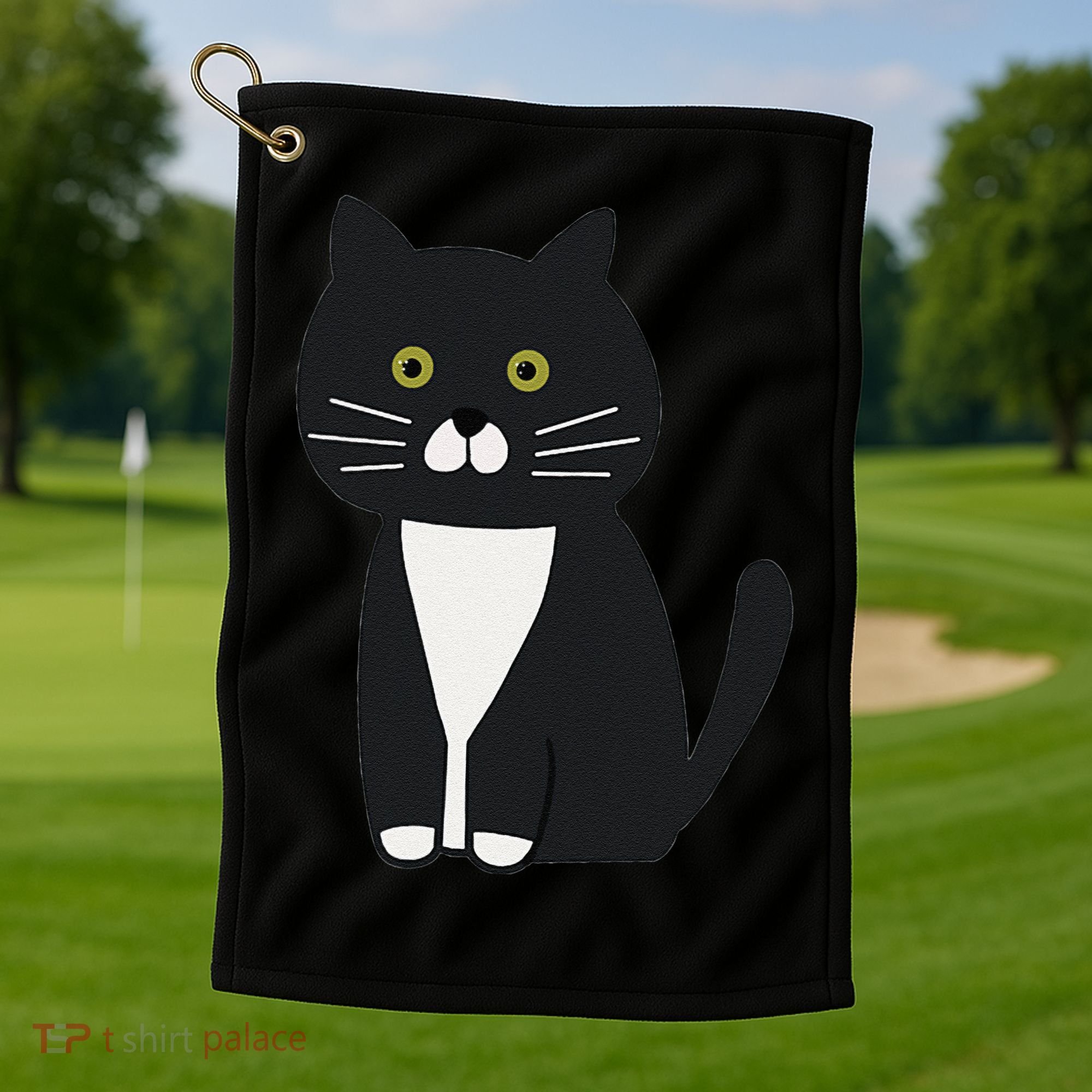 Cute Black And White Tuxedo Cat Golf Towel