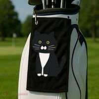 Cute Black And White Tuxedo Cat Golf Towel thumb 2