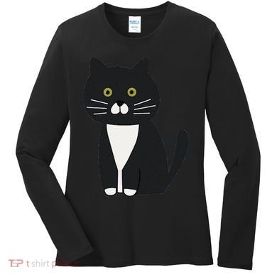 Cute Black And White Tuxedo Cat Women's Long Sleeve Shirt