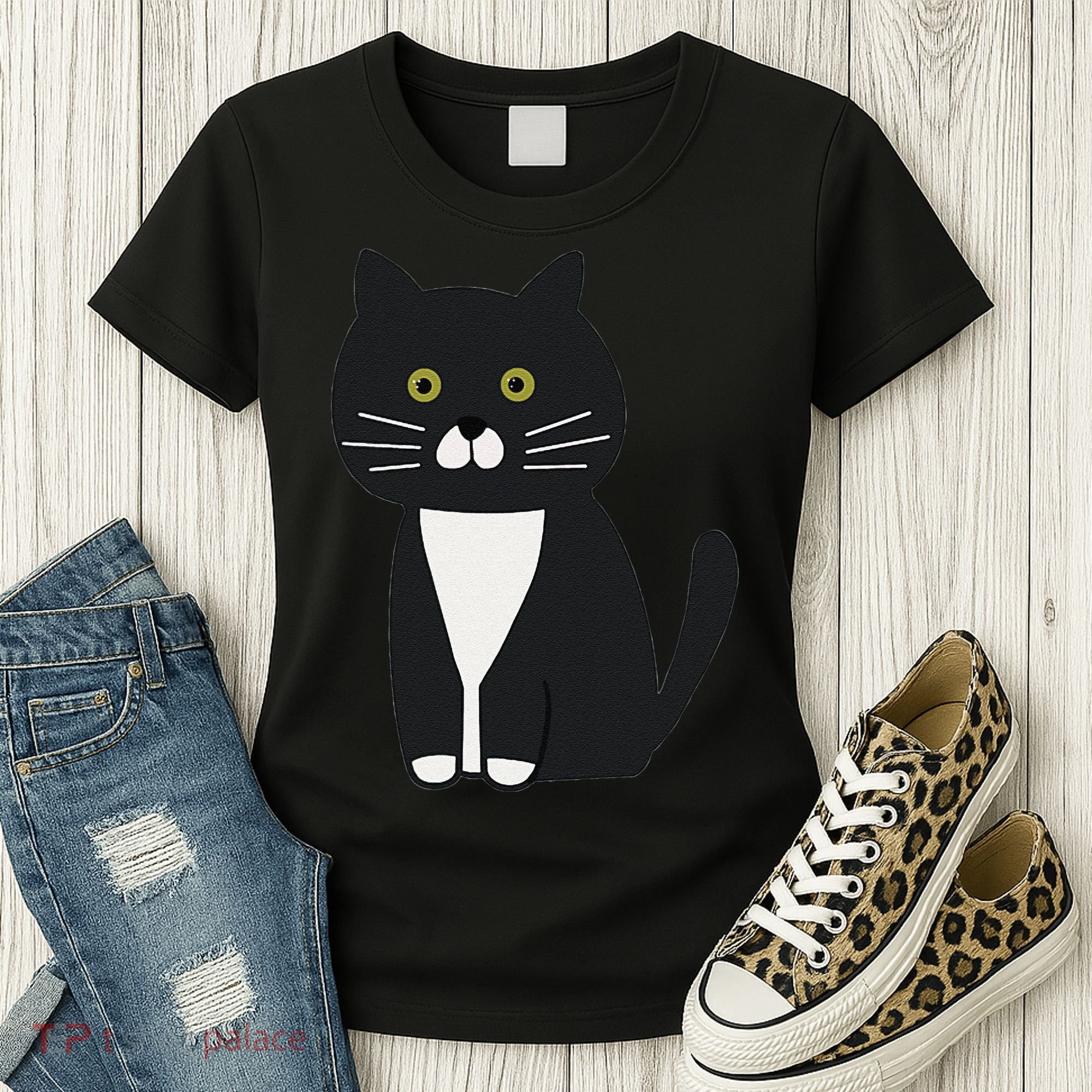 Cute Black And White Tuxedo Cat Women's T-Shirt