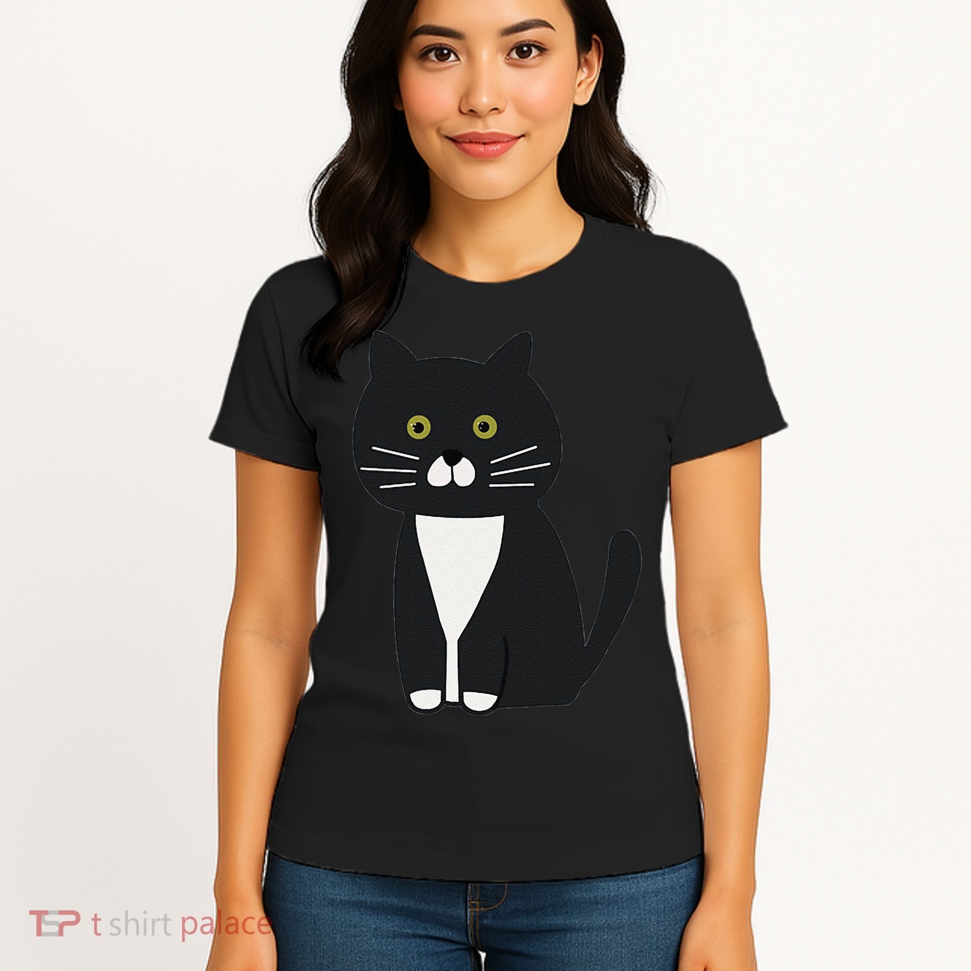 Cute Black And White Tuxedo Cat Women's T-Shirt