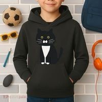 Cute Black And White Tuxedo Cat Kids Hoodie thumb 2