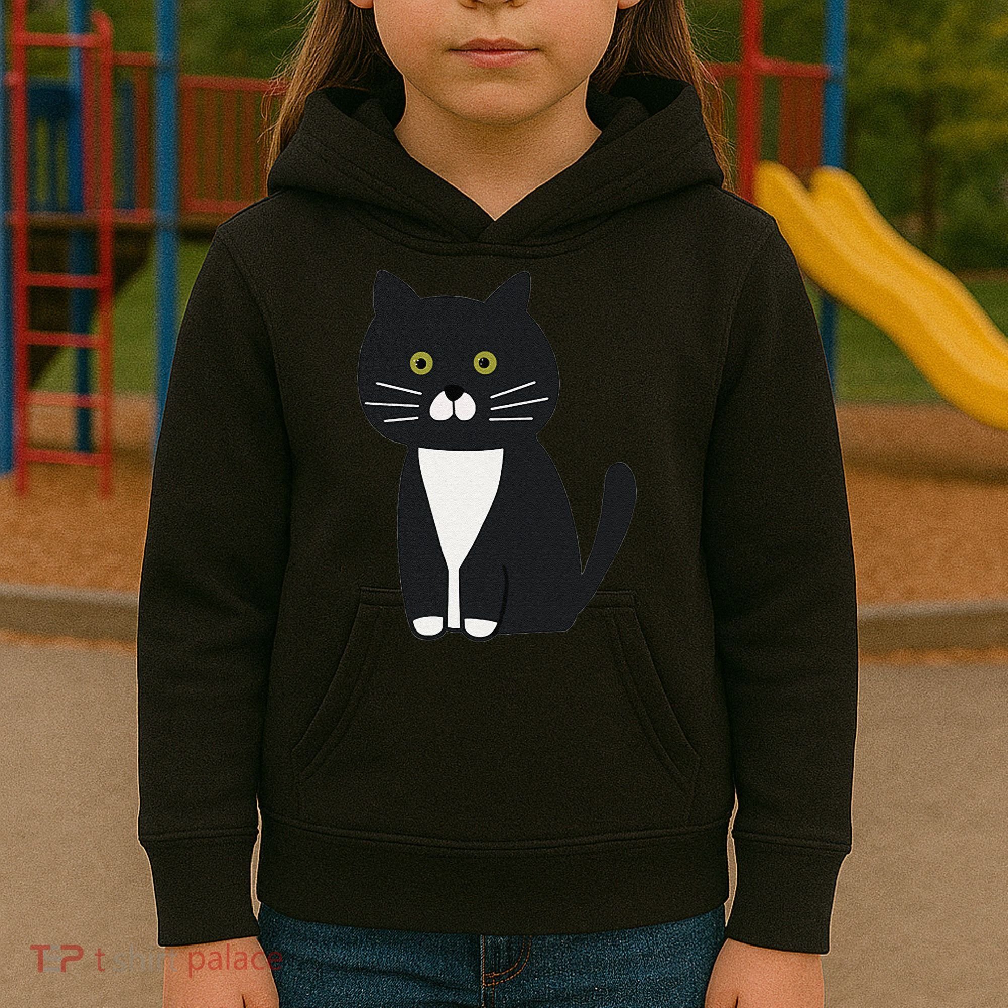 Cute Black And White Tuxedo Cat Kids Hoodie