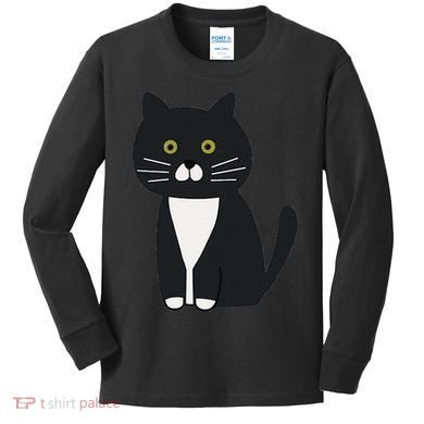 Cute Black And White Tuxedo Cat Kids Long Sleeve Shirt