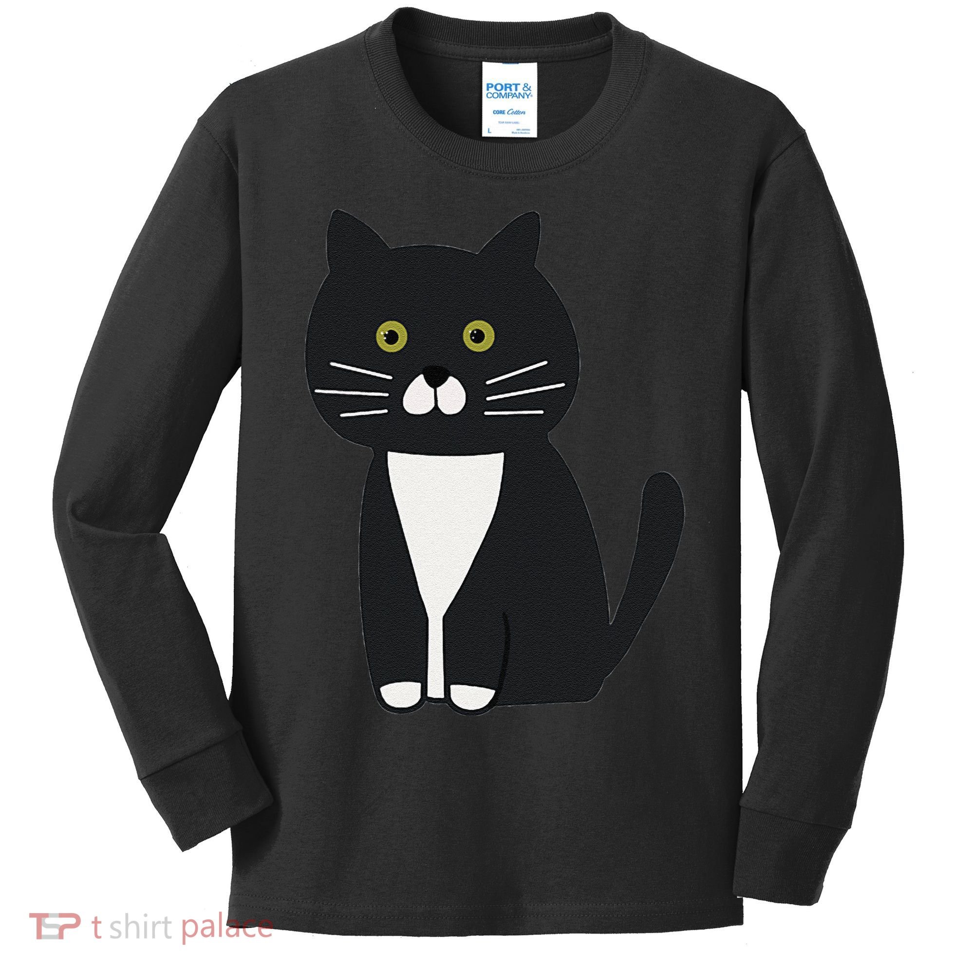 Cute Black And White Tuxedo Cat Kids Long Sleeve Shirt