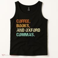 Coffee Books And Oxford Commas Funny Reading Bookworm Book Tank Top thumb 2
