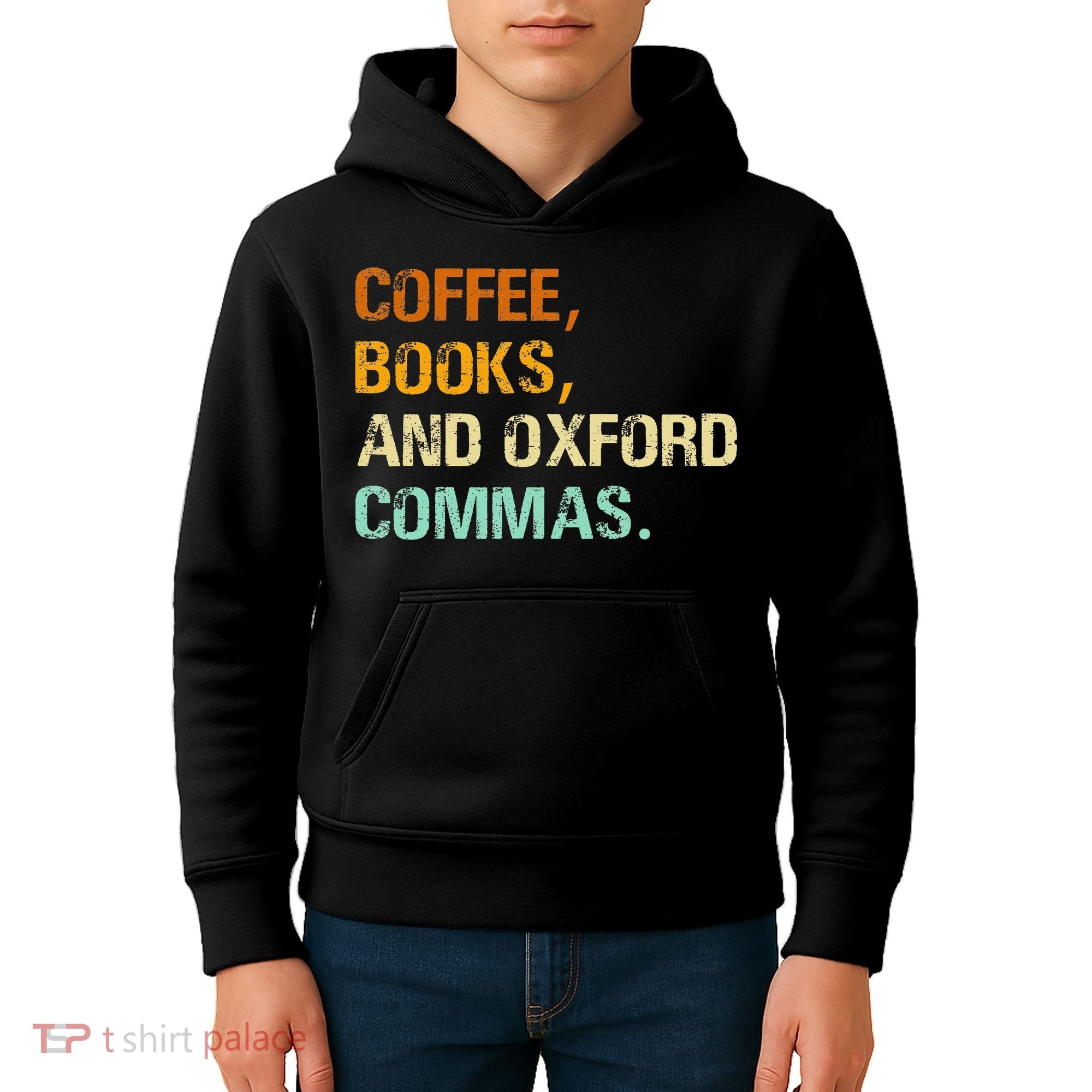 Coffee Books And Oxford Commas Funny Reading Bookworm Book Kids Hoodie
