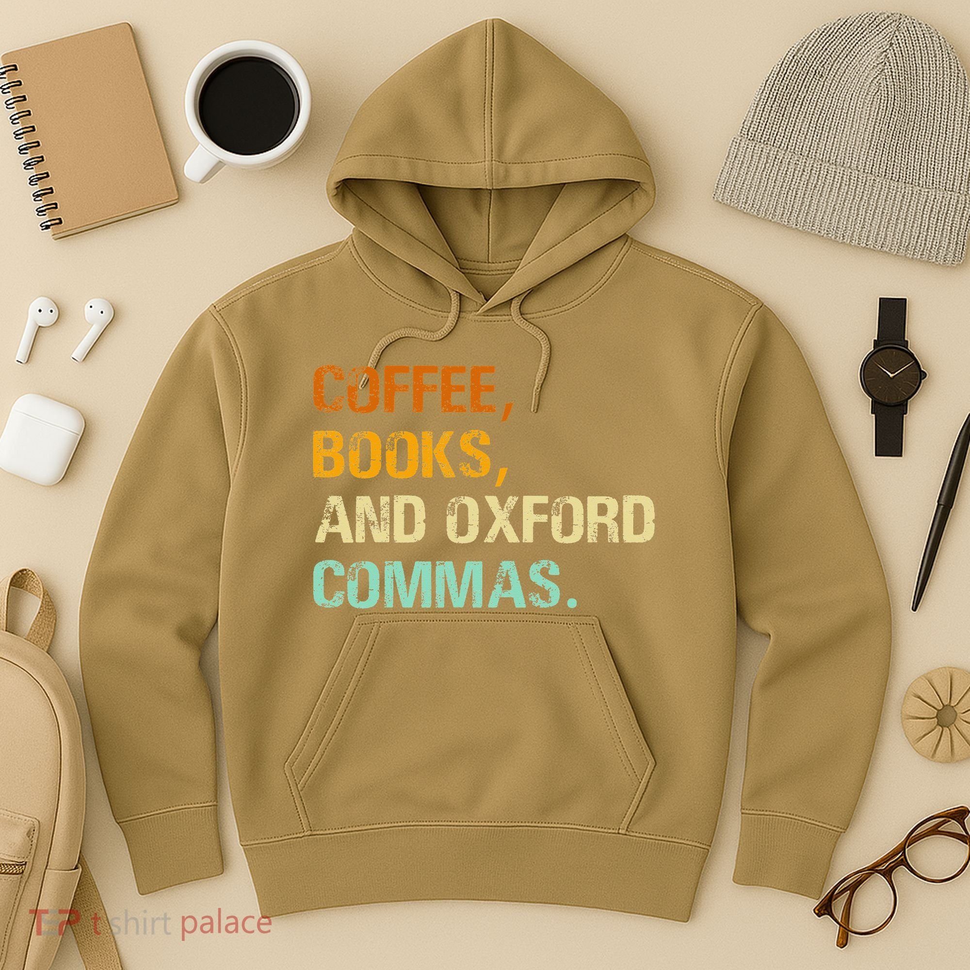 Coffee Books And Oxford Commas Funny Reading Bookworm Book Hoodie