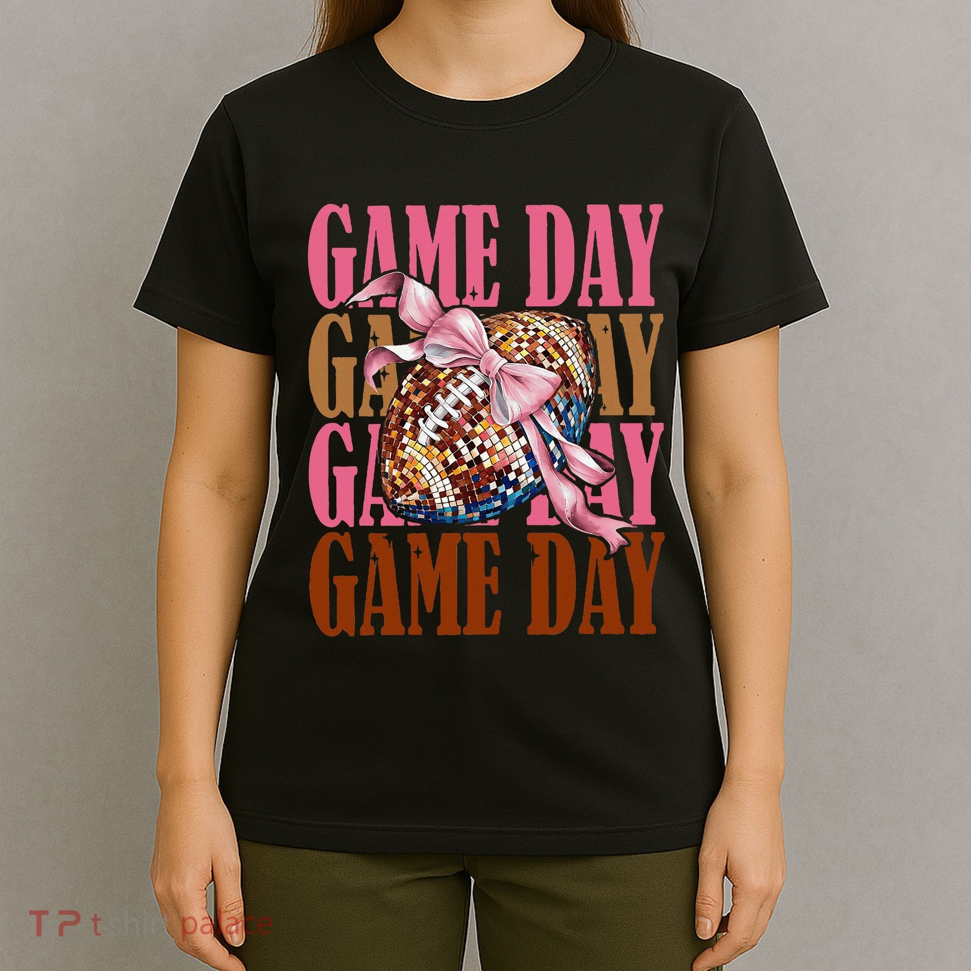 Coquette Bow American Football Game Day Thanksgiving Autumn T-Shirt