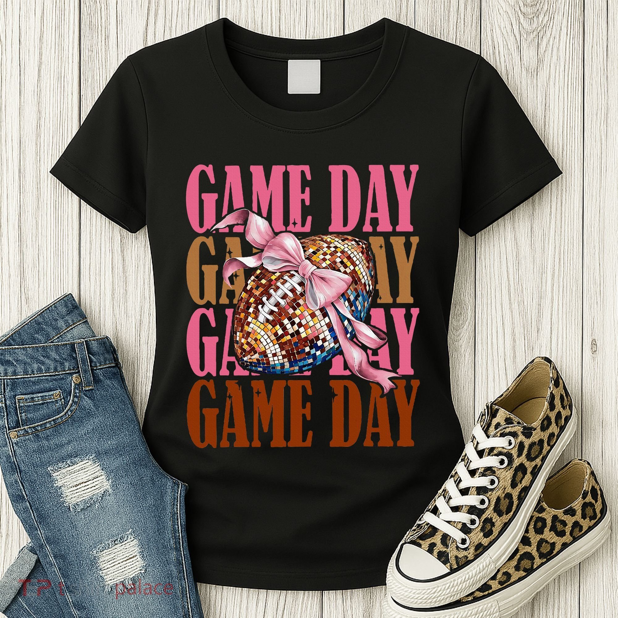 Coquette Bow American Football Game Day Thanksgiving Autumn Women's T-Shirt