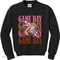 Coquette Bow American Football Game Day Thanksgiving Autumn Kids Sweatshirt thumb 0