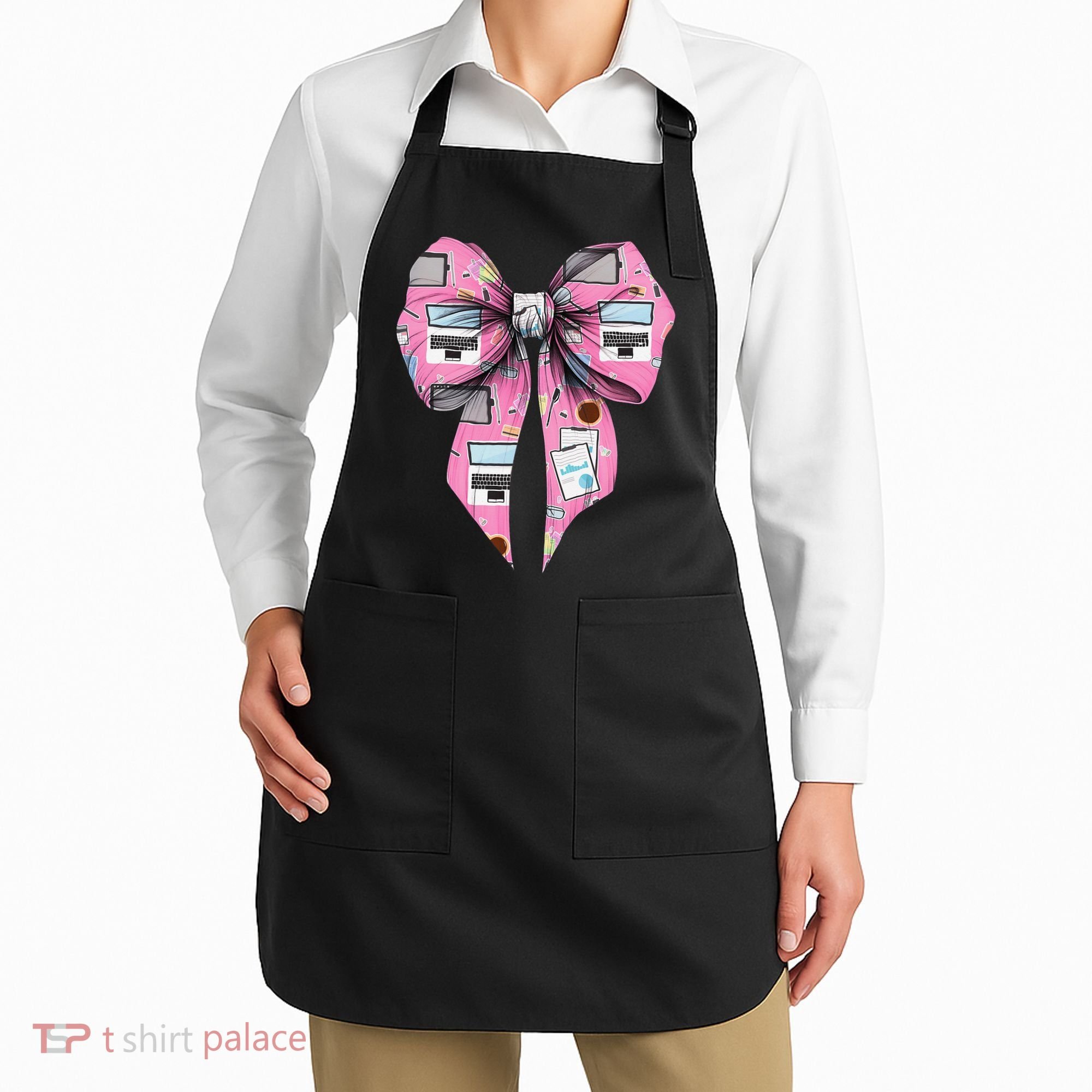 Coquette Bow Administrative Assistant Admin Laptop Girl Apron