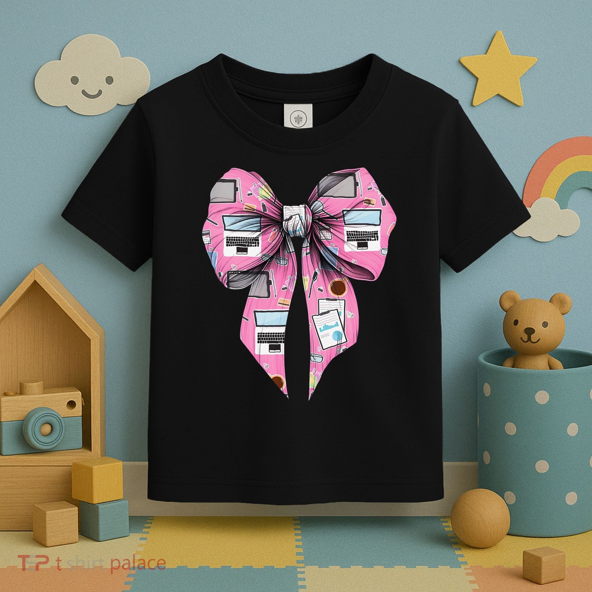 Coquette Bow Administrative Assistant Admin Laptop Girl Toddler T-Shirt