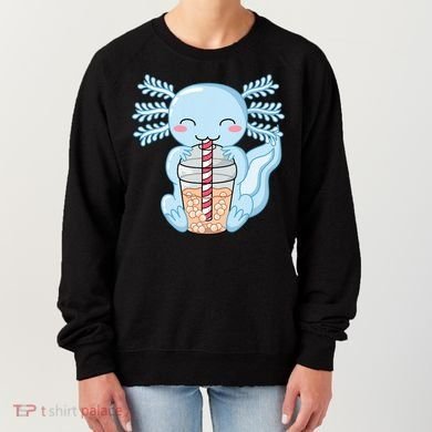 Cute Blue Axolotl Bubble Tea Kawaii Axolotls Women's Sweatshirt