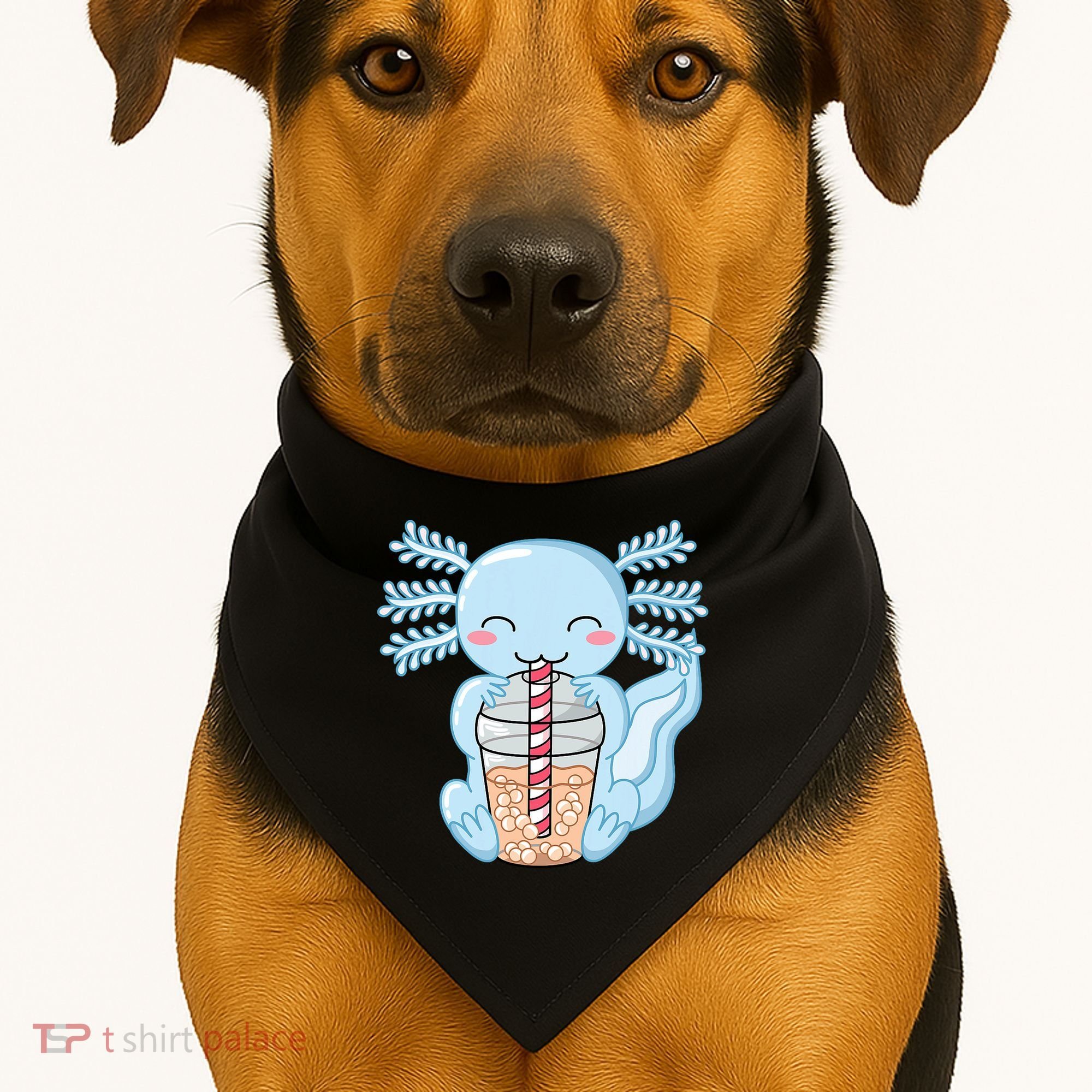 Cute Blue Axolotl Bubble Tea Kawaii Axolotls USA-Made Doggie Bandana
