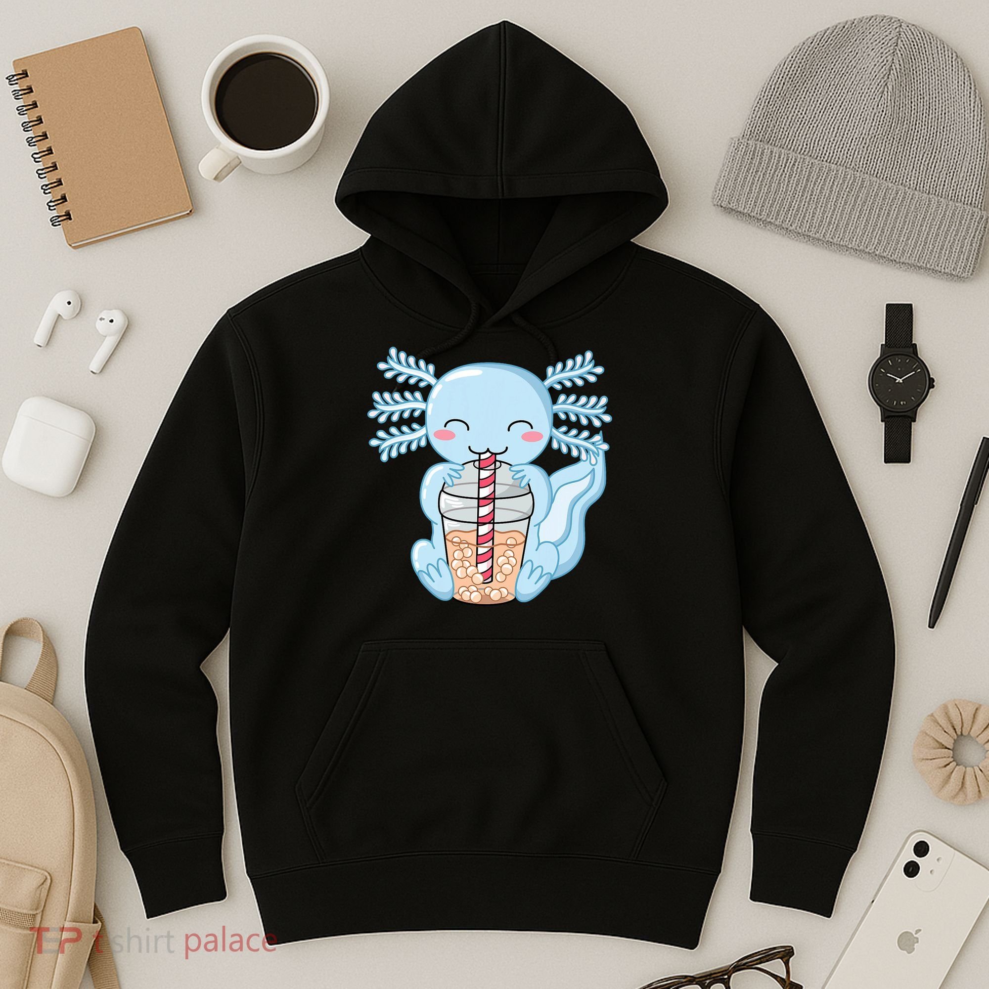 Cute Blue Axolotl Bubble Tea Kawaii Axolotls Hoodie