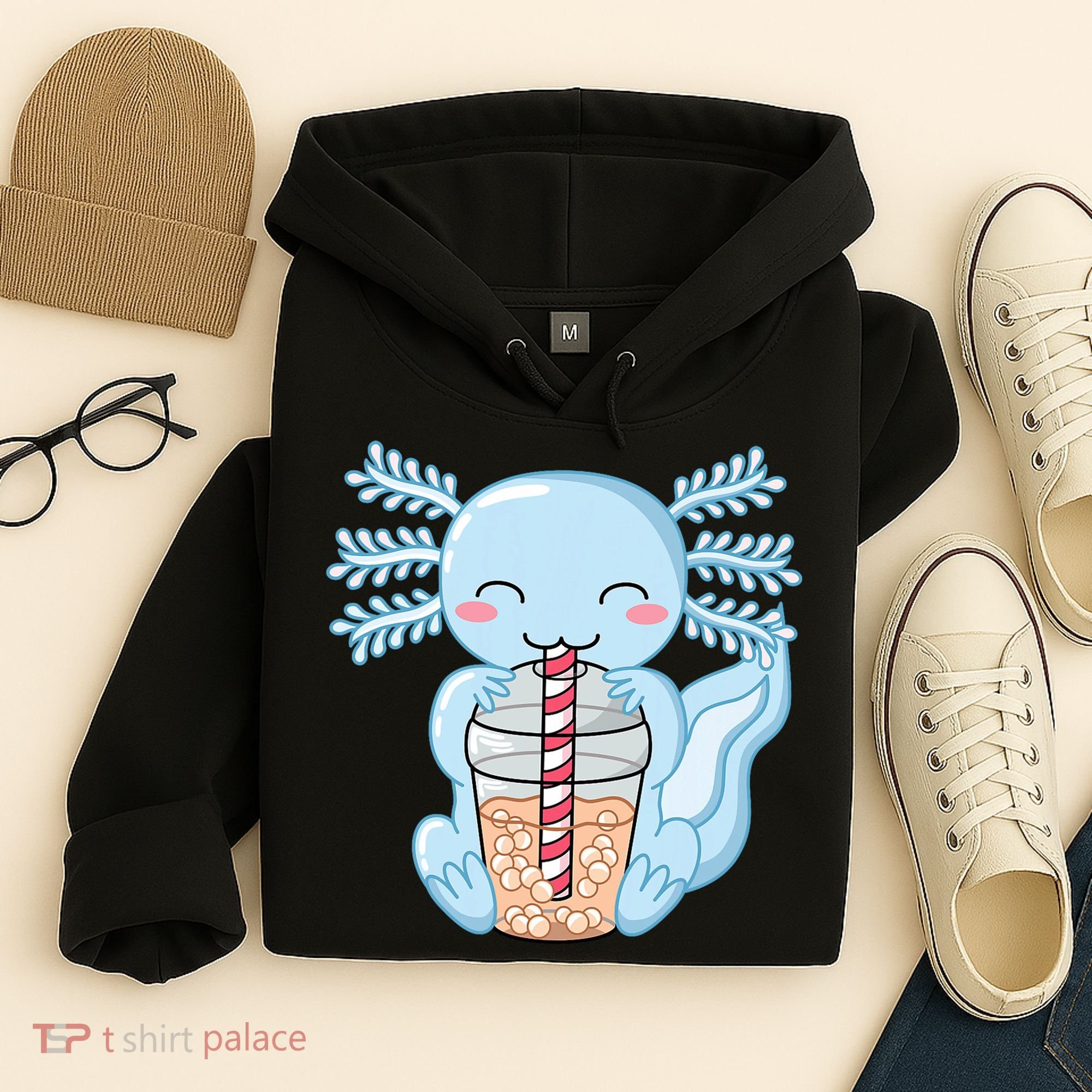 Cute Blue Axolotl Bubble Tea Kawaii Axolotls Hoodie