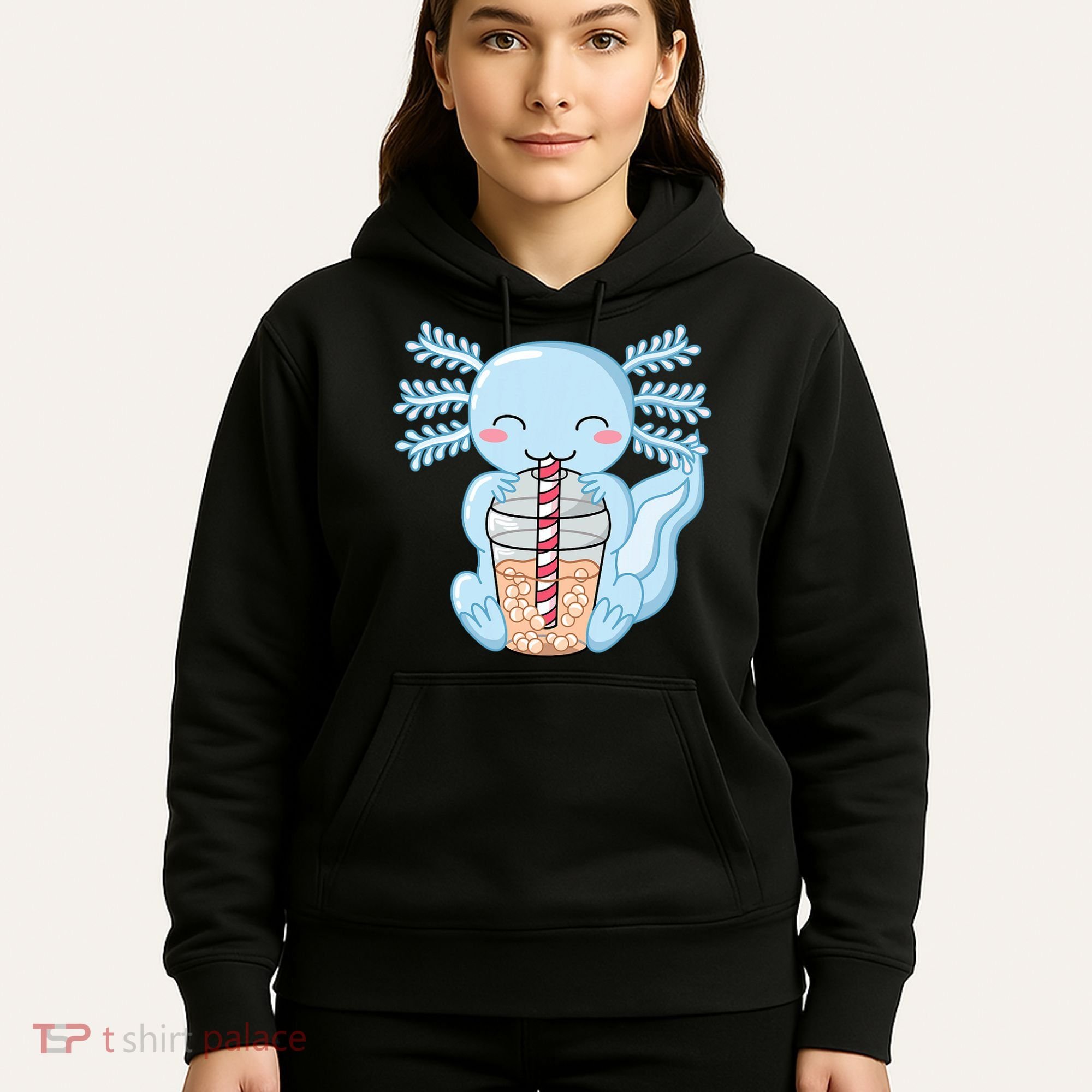 Cute Blue Axolotl Bubble Tea Kawaii Axolotls Hoodie