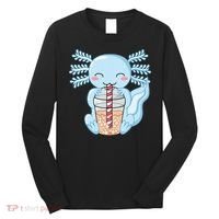 Cute Blue Axolotl Bubble Tea Kawaii Axolotls Long Sleeve Shirt thumb 0