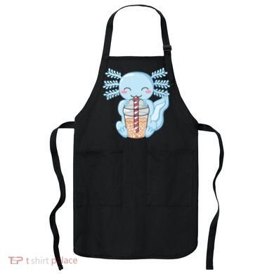 Cute Blue Axolotl Bubble Tea Kawaii Axolotls Apron