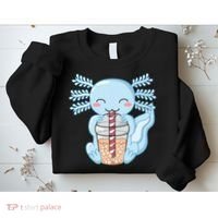 Cute Blue Axolotl Bubble Tea Kawaii Axolotls Sweatshirt thumb 2