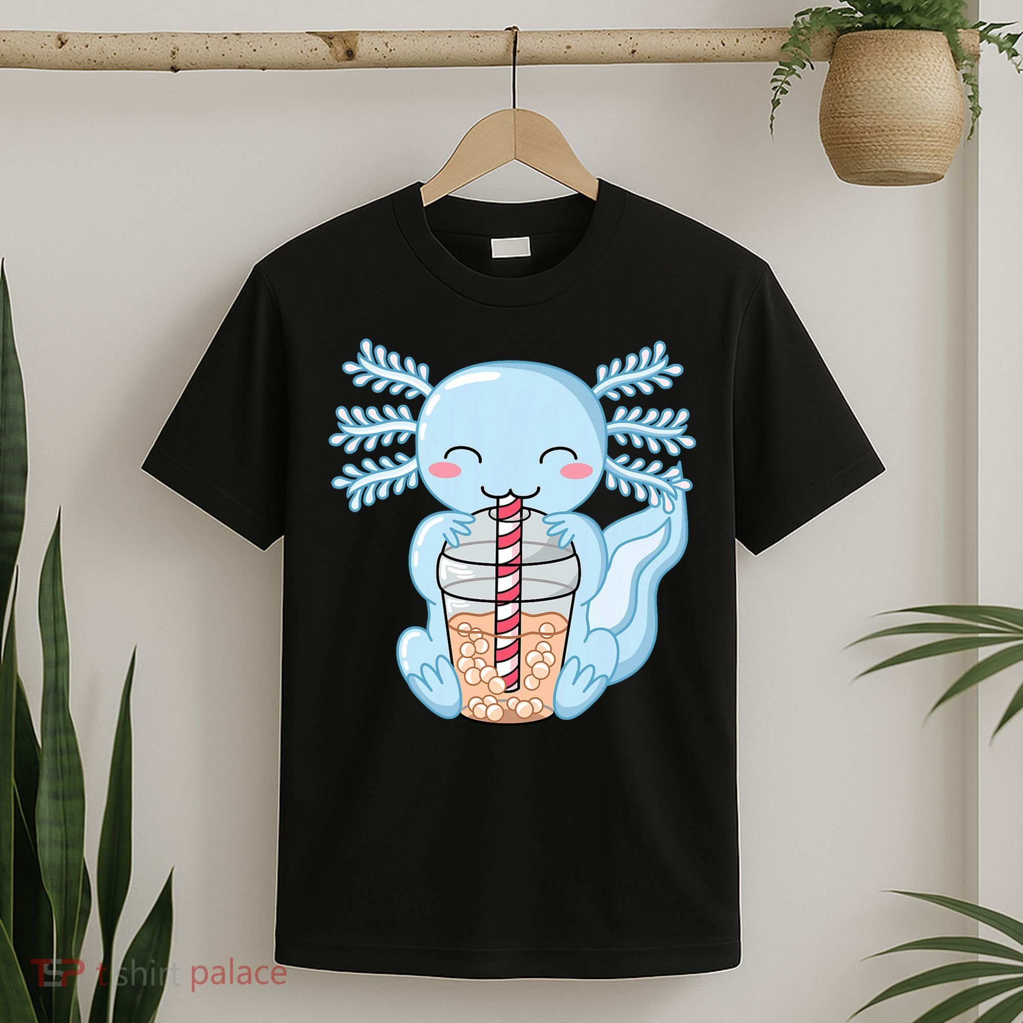 Cute Blue Axolotl Bubble Tea Kawaii Axolotls T-Shirt