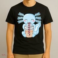 Cute Blue Axolotl Bubble Tea Kawaii Axolotls T-Shirt thumb 3