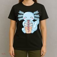 Cute Blue Axolotl Bubble Tea Kawaii Axolotls T-Shirt thumb 4