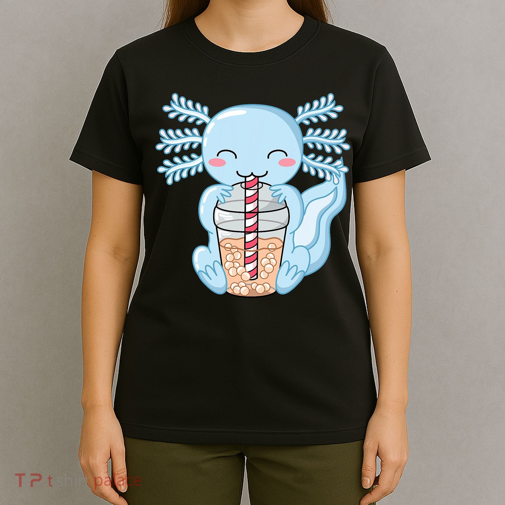 Cute Blue Axolotl Bubble Tea Kawaii Axolotls T-Shirt