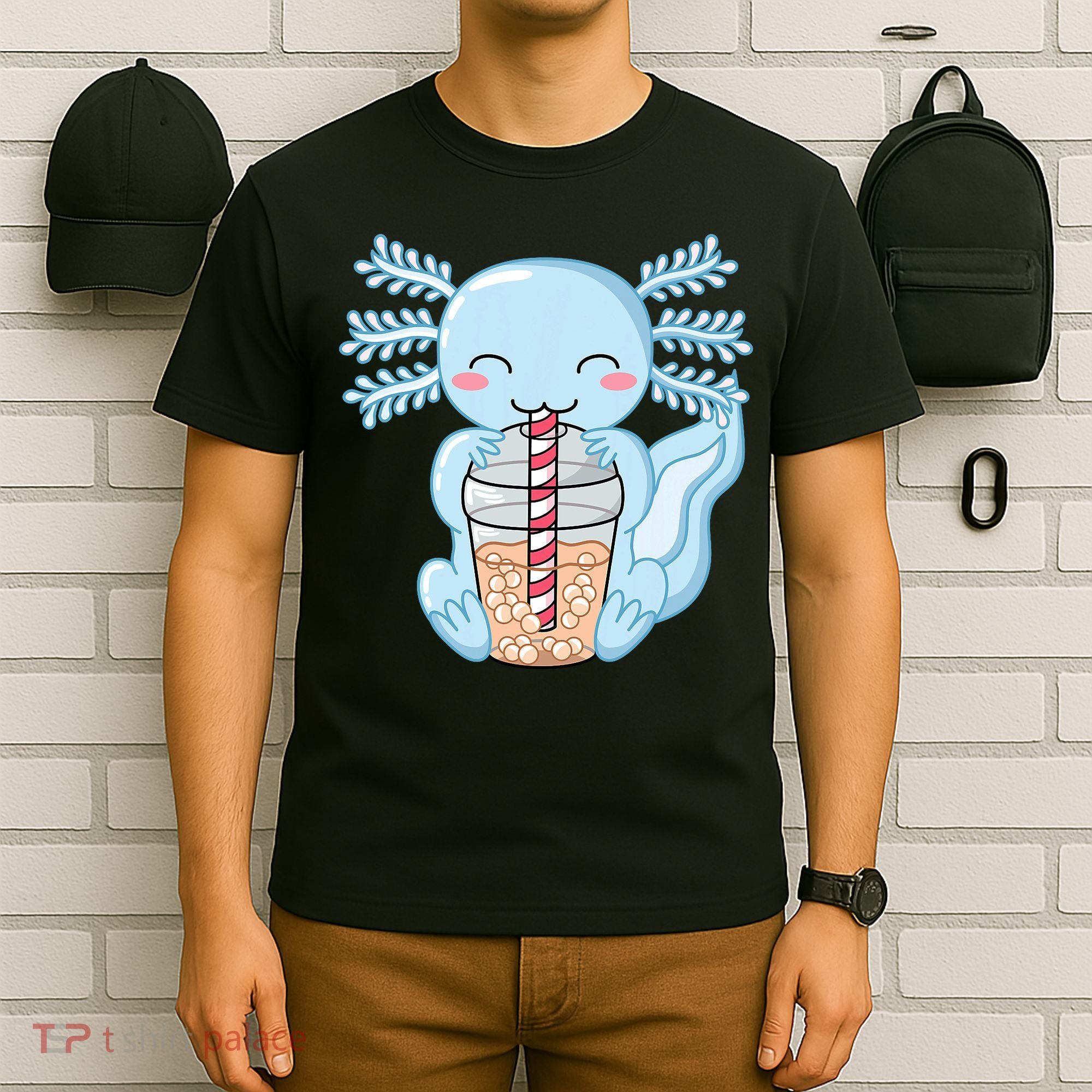 Cute Blue Axolotl Bubble Tea Kawaii Axolotls T-Shirt