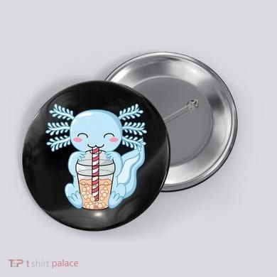 Cute Blue Axolotl Bubble Tea Kawaii Axolotls Button