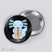 Cute Blue Axolotl Bubble Tea Kawaii Axolotls Button thumb 0